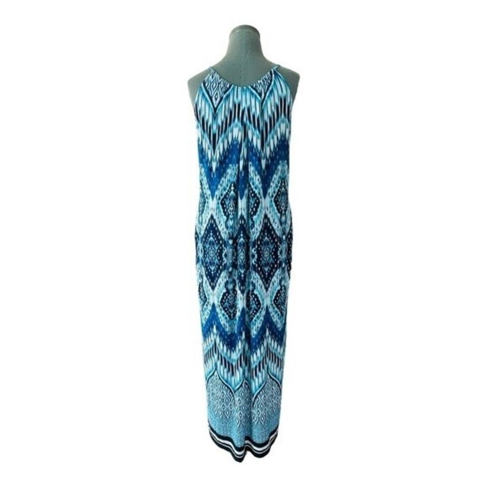 Enfocus Studio Women Maxi Dress 6 Emerald Print Blue Green White Boho Sleeveless - Picture 11 of 13